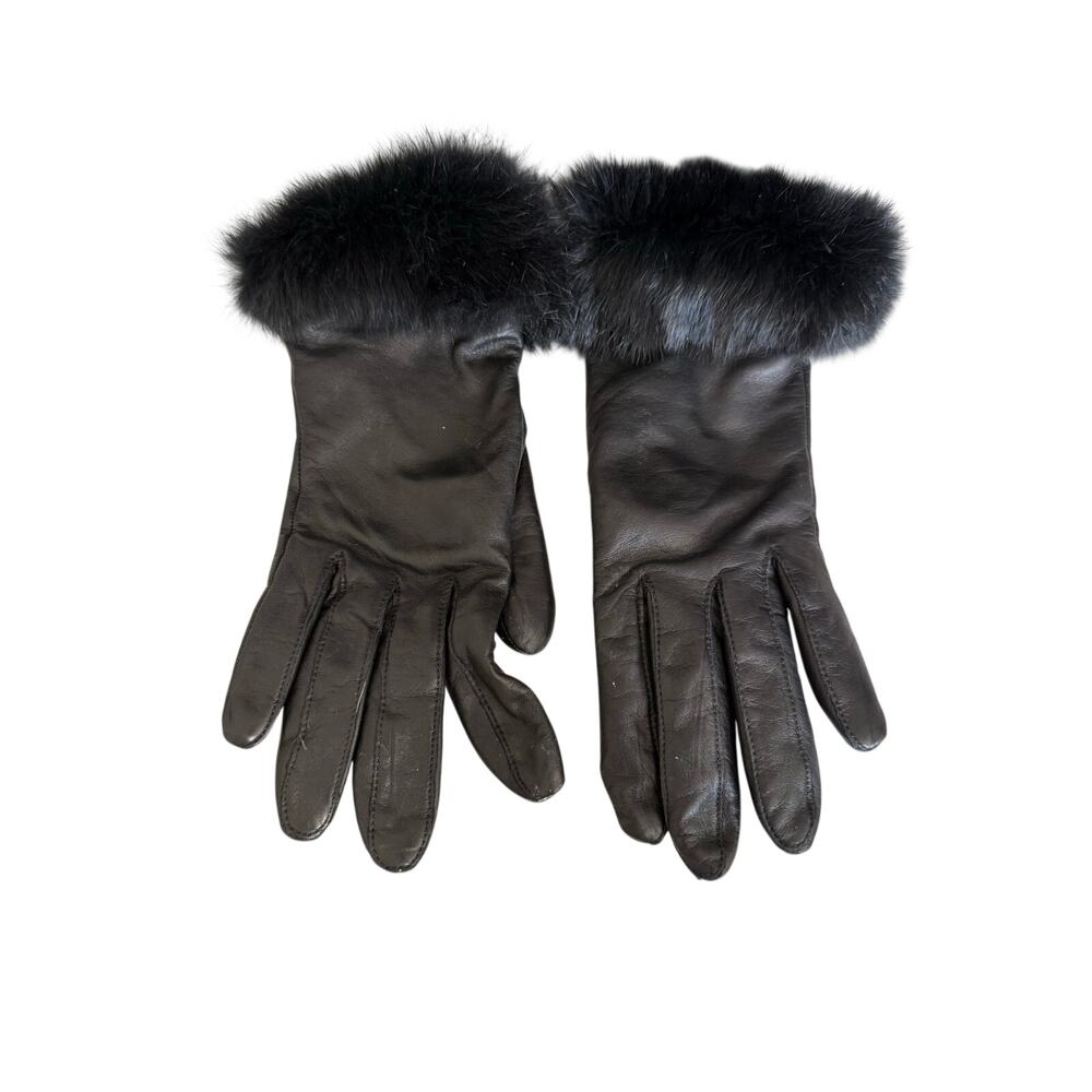 Grandoe Black Genuine Leather Gloves Faux Fur Cuff Winter Gloves Medium